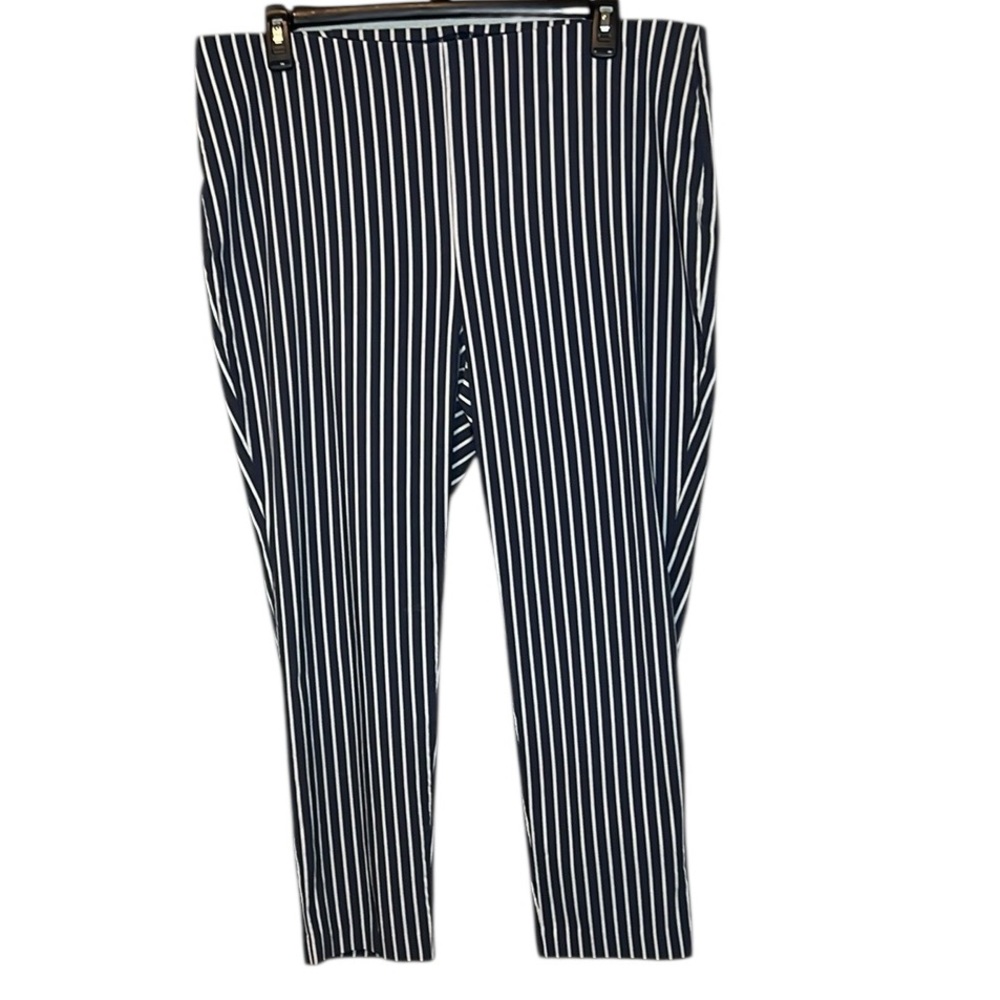 Chico's Navy Blue/White Pull On Pants High Waisted Trousers 20R